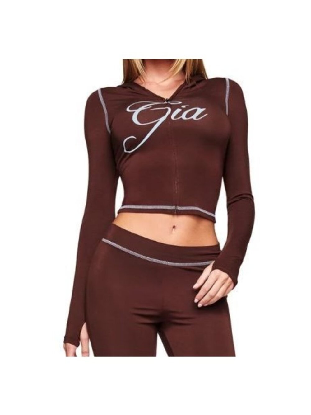 I AM GIA Solid Brown Blare Hoodie Top Women Size Medium NWT Full Zip Long Sleeve